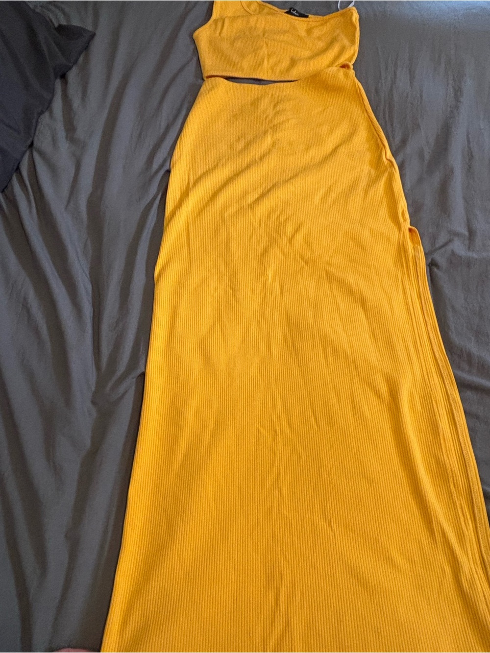 Lulu's Mustard Yellow Ribbed One-Shoulder Top - Picture 5 of 8